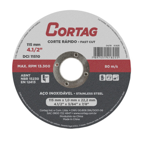 DISCO DE CORTE ACO/INOX 4 1/2 X 1,00